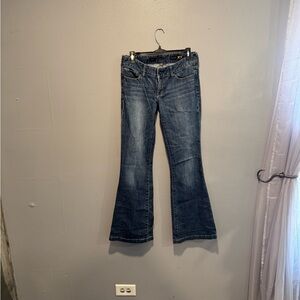 X2 Blue Flare Wide Leg Jeans with Distressed Details